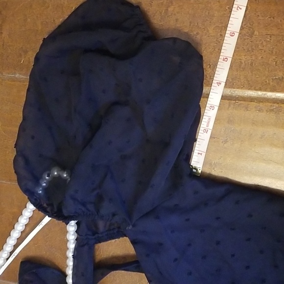 Lulus Always Delight Navy Blue Swiss Dot Puff Sleeve Open Tie Back Midi Dress - Picture 10 of 14